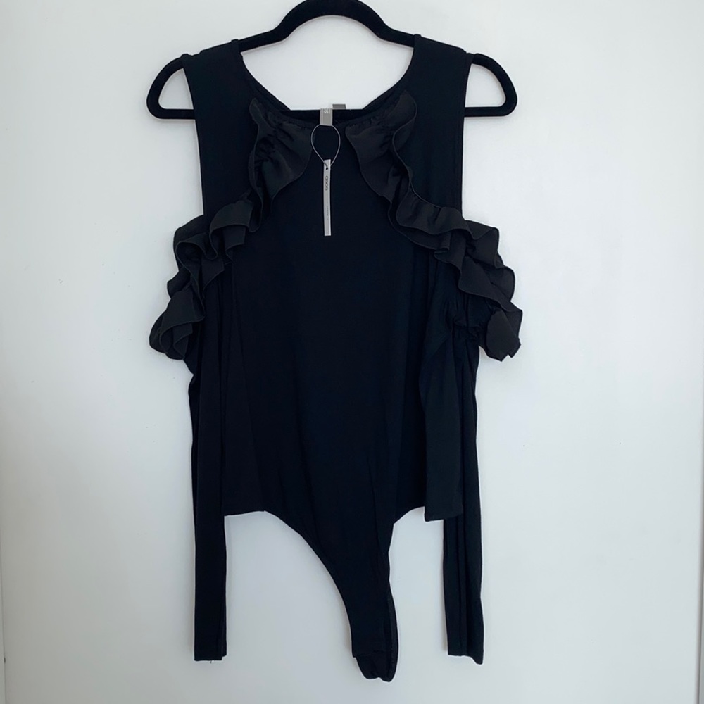 ASOS Plus Size Curve Black Ruffle Cold Shoulder Bodysuit